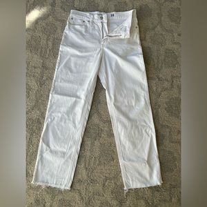White J. Crew ‘Classic Straight’ jeans, size 28, raw edge hem